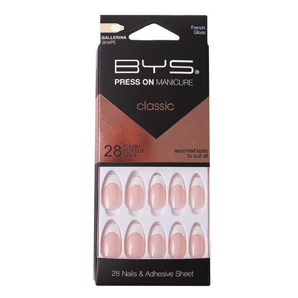 28pc BYS Press On Manicure/Artificial Fake Glam Nails French Gloss Ballerina PNK