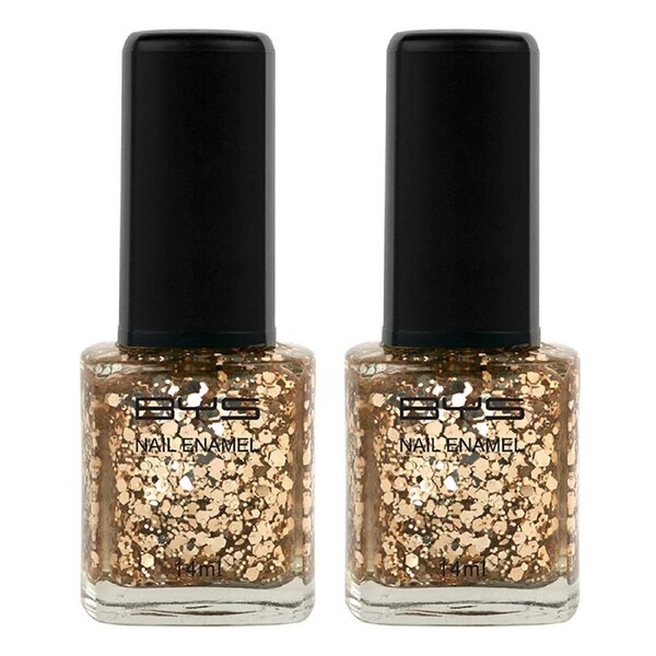 2x BYS 14ml Million Dollar Baby Nail Polish Enamel Lacquer Glitter Colour Gold