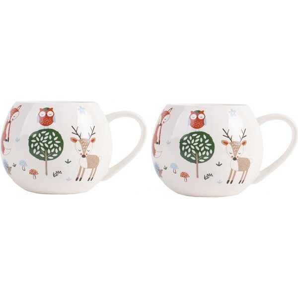2x Ladelle Woodland Mini Hug Kids/Childrens Mug 160ml Porcelain Drinking Cup