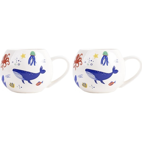 2x Ladelle Ocean Mini Hug Kids/Childrens Mug 160ml Porcelain Drinking Water Cup