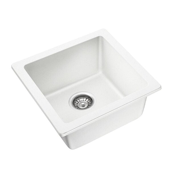 422.77x422.77x203mm White Granite Stone Single Bowl Kitchen Bar Sink Basin Top/Undermount