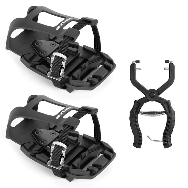 Venzo Shimano SPD-SL Compatible Bike Bicycle Toe Clips Cage with Creative Removal Tool Set - Indoor Fitness Exercise Bikes Adjustable Pedal Adapters