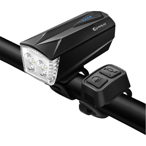 Sansai 9.3cm USB Rechargeable Bicycle/Bike Headlight w/Remote Switch/Horn
