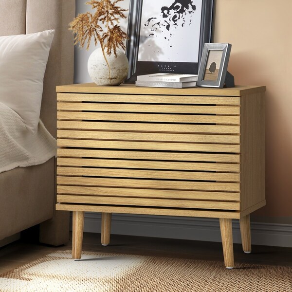 Oikiture Bedside Tables Side Table 2 Drawers Bedroom Furniture Storage Cabinet