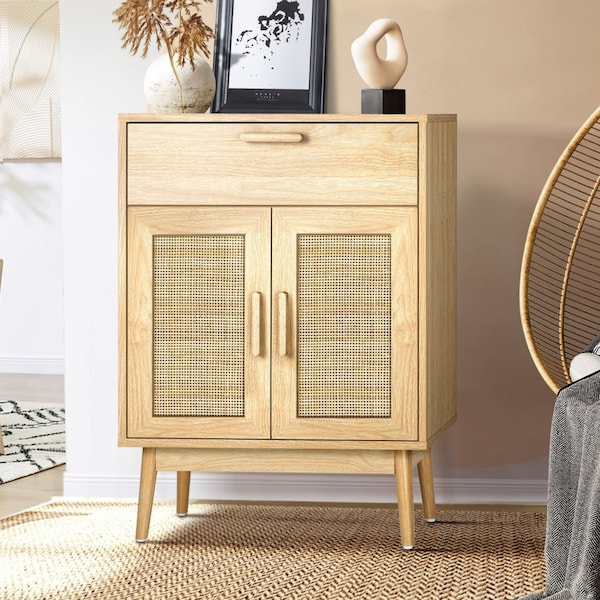 Oikiture Sideboard Cabinet Buffet Rattan Furniture Cupboard Hallway Table Wood