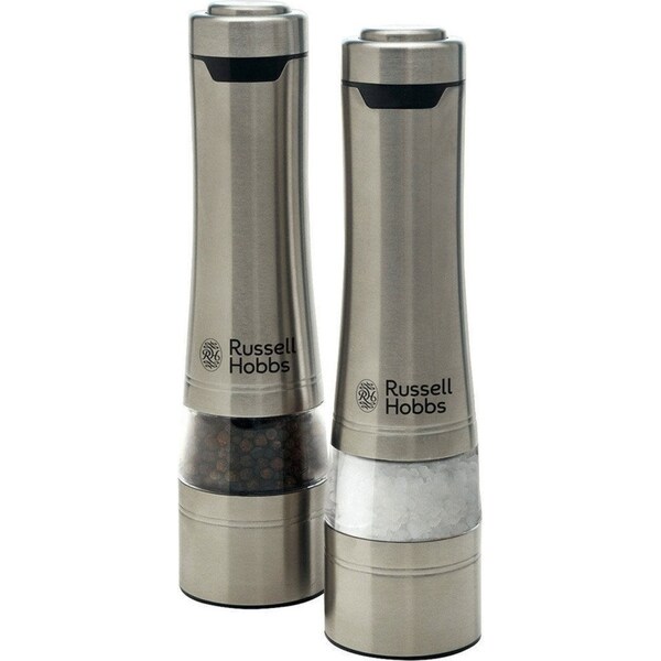 Russell Hobbs Silver Electric Salt/Pepper Mill Set/Grinder/Grinding/Fine/Coarse