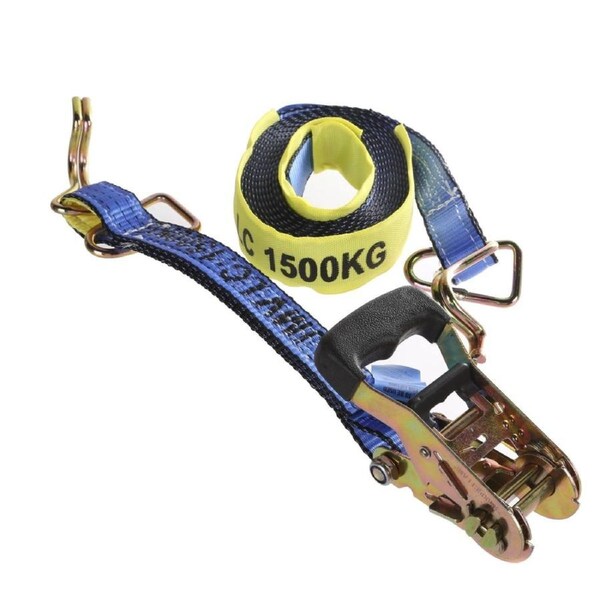 2 Pack - Ratchet Strap Tie Down Assembly - 35mm x 6M - LC 1500kg - Hook & Keeper