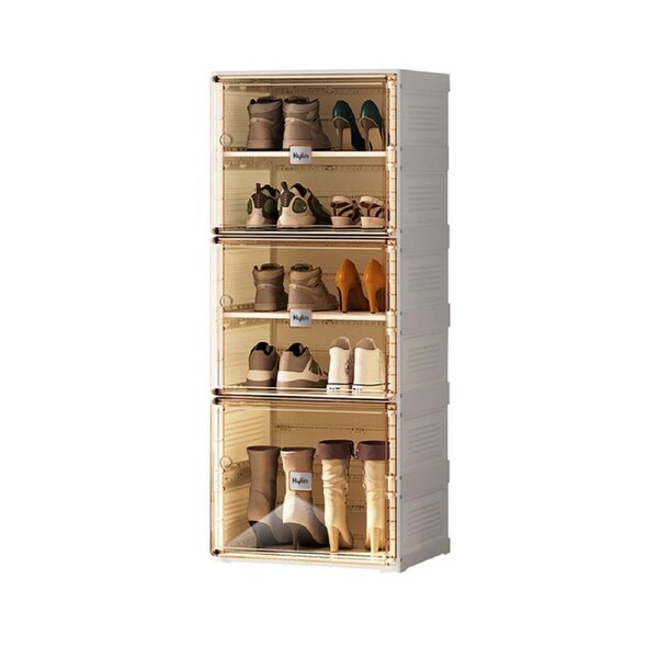 Kylin Cubes Storage Folding Shoe Cabinet With 1 Column & 5 Grids & 3 Brown Door