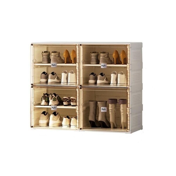Kylin Cubes Storage Folding Shoe Cabinet With 2 Column & 7 Grids & 4 Clear Door