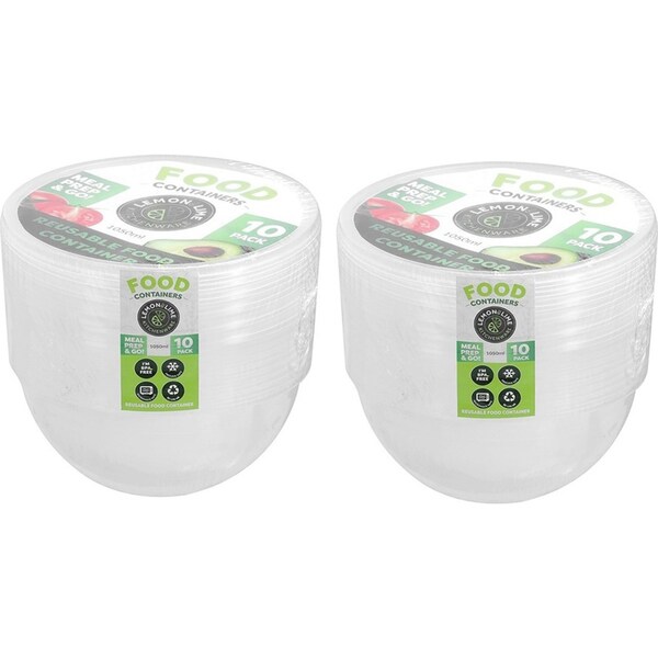 20pc Lemon & Lime Reusable Meal Prepping Food Storage Container Round Box 1.050L
