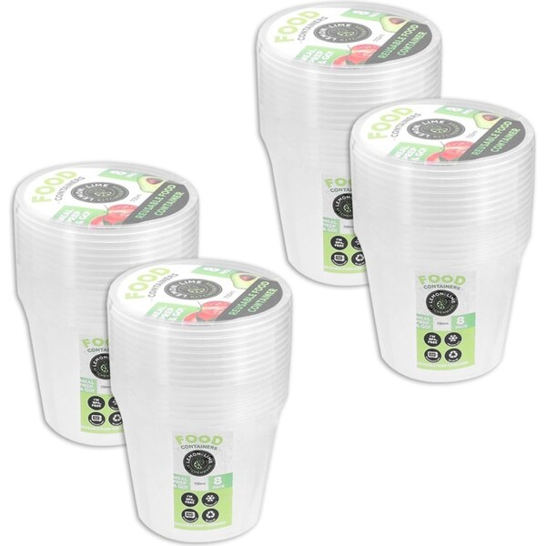 32pc Lemon & Lime Reusable Meal Prepping Food Storage Container Round Box 700ml