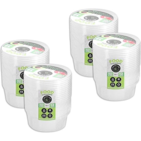 48pc Lemon & Lime Reusable Meal Prepping Food Storage Container Round Box 300ml