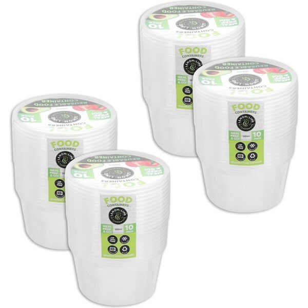 40pc Lemon & Lime Reusable Meal Prepping Food Storage Container Round Box 500ml