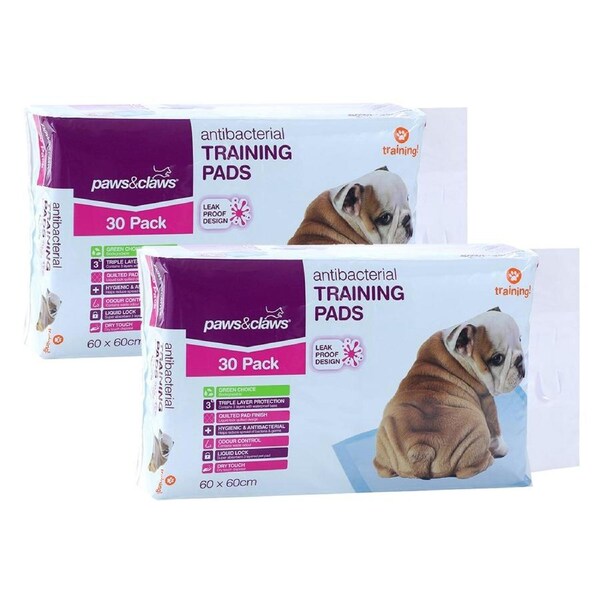 60pc Paws And Claws 60cm Puppy/Dog/Pet Toilet Training Mat Pads Antibacterial