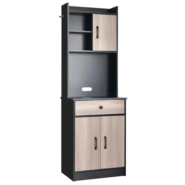 Costway 2 Door Tall Cupboard Pantry Cabinet 5 Adjustable Shelves Kitchen Bathroom Laundry Black