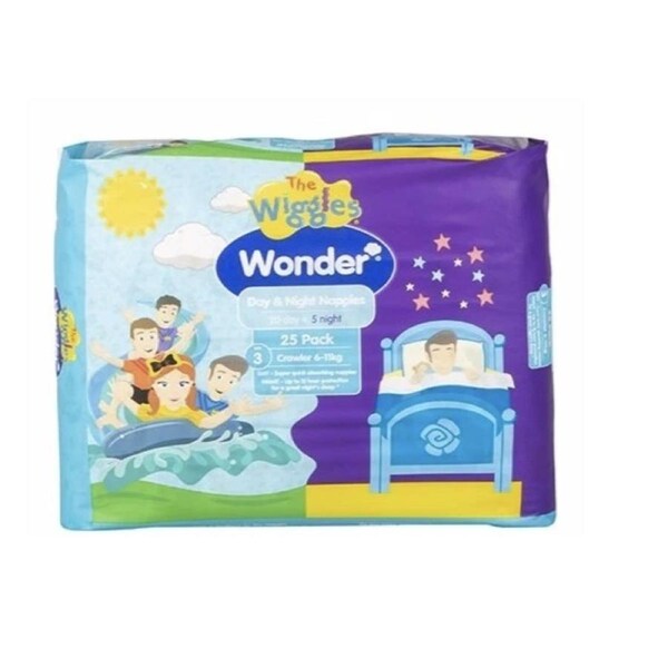 Wonder Pk25 the Wiggles Day & Night Nappies Diapers Crawler 6 - 11 Kg Size 3