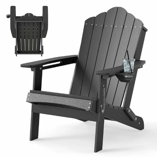 Costway Folding Outdoor Furniture Adirondack Beach Chair Weather Resistance Sun Lounge Garden Patio Yard Grey