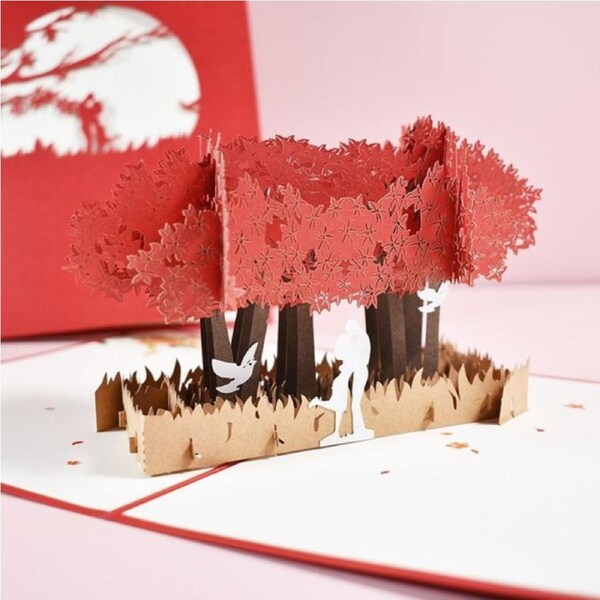Magic Pop Up Valentine Card 3D Happy Greeting Tree 15x20cm with an envelope