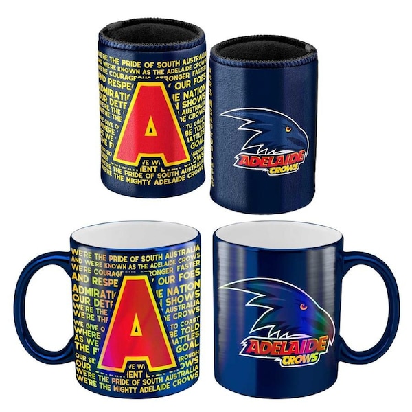Adelaide Crows AFL Metallic Can Cooler and Coffee Mug Cup Gift Pack
