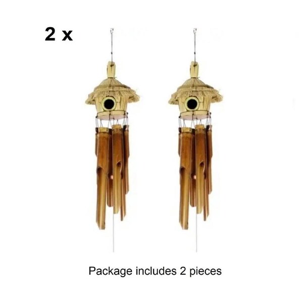 2 PCs Large Bamboo Wind Chime Bird Cage Hut 6 Tubes 110cm Drop Home Garden Decoration BDE01