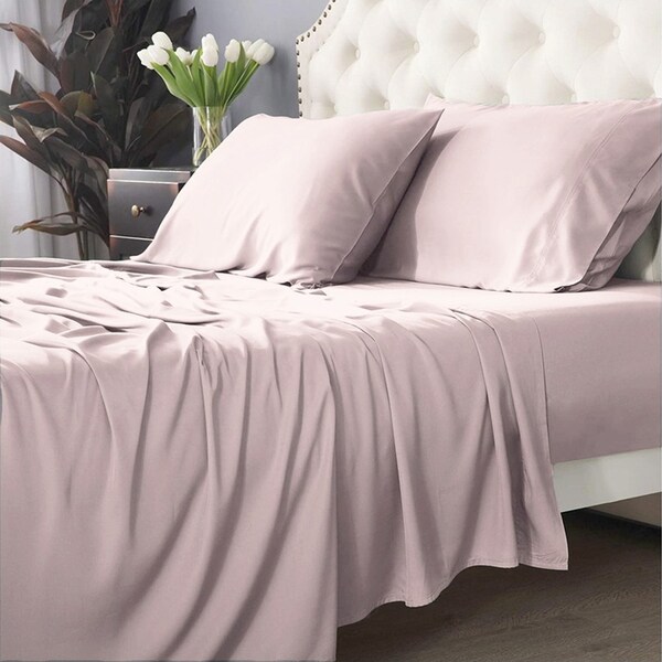 Park Avenue Long Single Fitted Sheet/Pillowcases Set 500TC Bamboo Cotton Peach