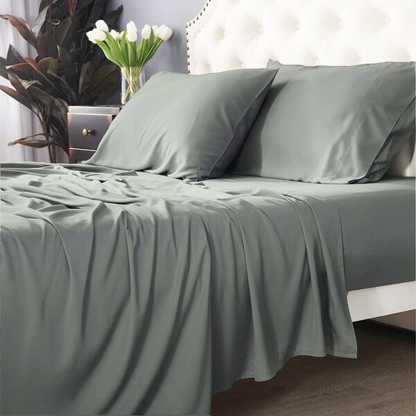 Park Avenue Split King Fitted Sheet Set/Pillowcases 500TC Bamboo Cotton Jade