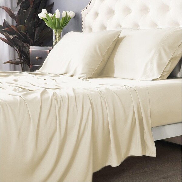 Park Avenue Split King Fitted Sheet Set/Pillowcases 500TC Bamboo Cotton Dove