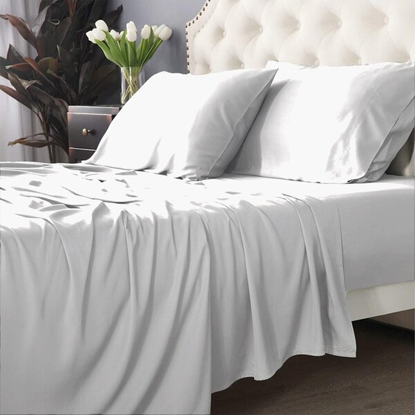 Park Avenue Split Queen Fitted Sheet Set/Pillowcases 500TC Bamboo Cotton White