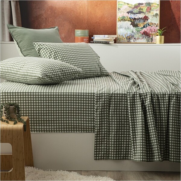 Park Avenue King Single Flannelette Fitted Sheet Set 175GSM EGY Cotton Gingham