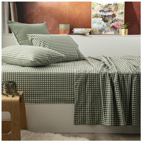 Park Avenue Mega Queen Flannelette Fitted Sheet Set 175GSM Egypt Cotton Gingham