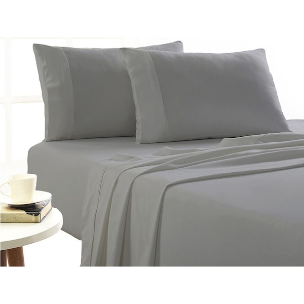 Park Avenue Queen Bed Flannelette Fitted Sheet Set 175GSM Egyptian Cotton Ash