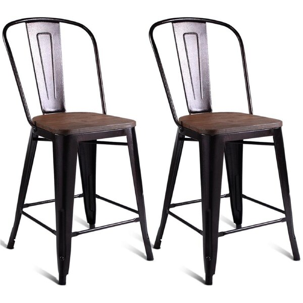 Costway Set of 2 Tolix Bar Stools Kitchen Bar Stool Metal Dining Chairs High Back Counter Pub Bistro Copper