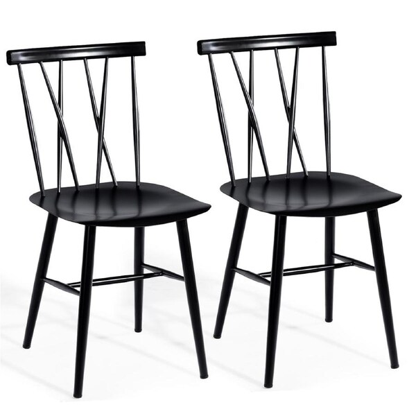 Costway Set of 2 Modern Dining Chairs Industrial Bar Stool Kitchen Bar Stools Metal Home Cafe Pub Black