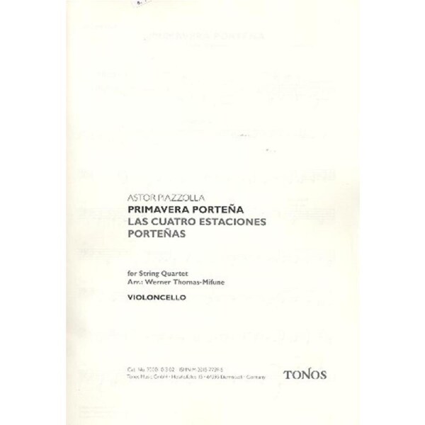 Piazzolla - Primavera Portena For String Quartet Parts
