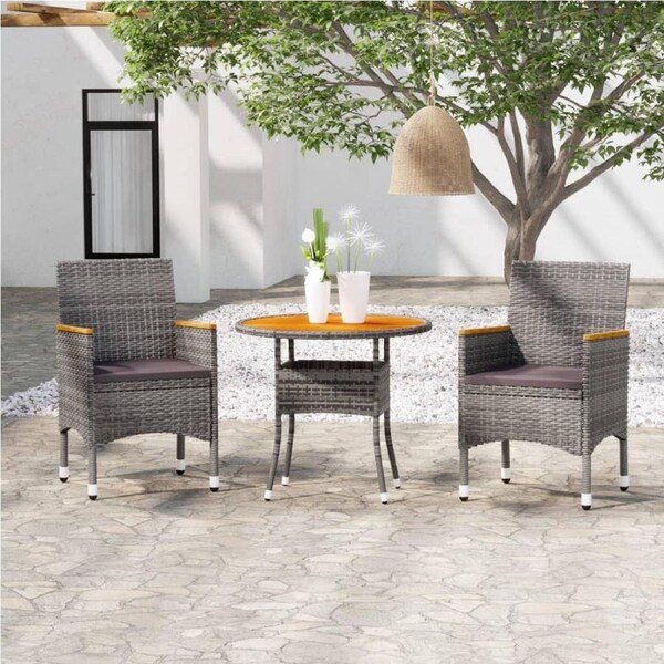 3 Piece Garden Dining Set Poly Rattan Grey vidaXL