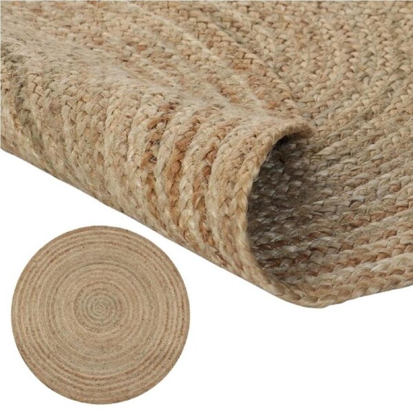 Round Area Rug Natural Braided Jute Floor Carpet Home Living Room Decor 150cm
