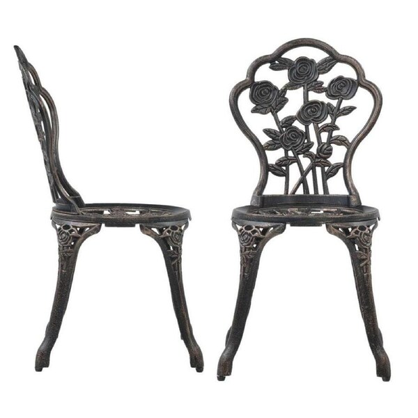 Set of 2 Bistro Chairs Cast Aluminium Outdoor Garden Furniture Deck Patio