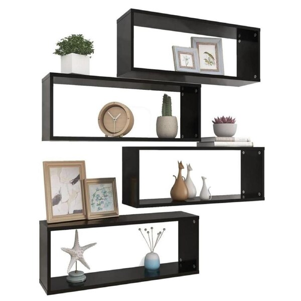 4pcs Floating Wall Shelf DIY Mount Storage Display Shelves Bookshelf Rack Black