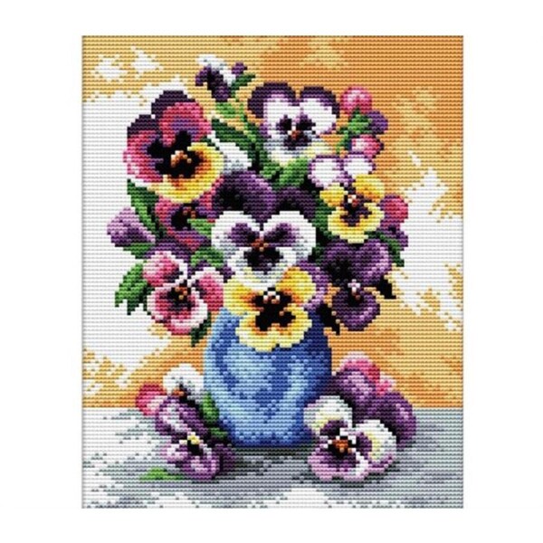 Ladybird X Stitch Vase of Pansies No Count Cross Stitch Kit 14 Count