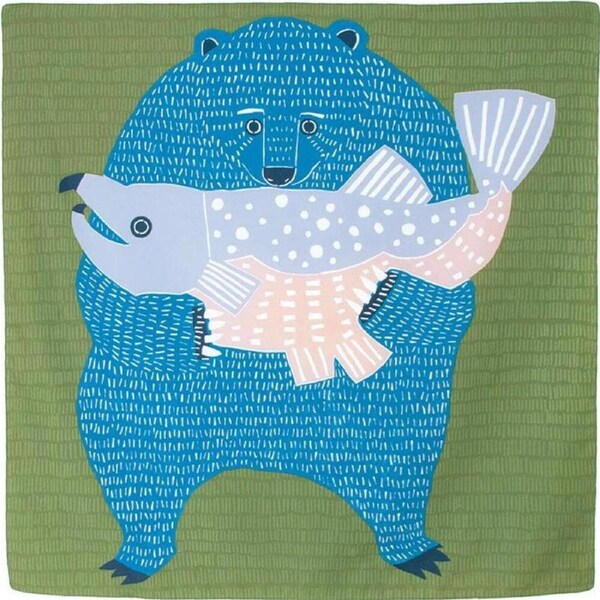 Musubi 100 Kata Kata Aquadrop Bear & Salmon Furoshiki Wrapping Cloth