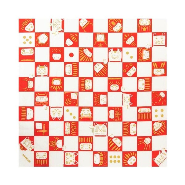 Musubi 70 Fuku Cochae Maneki Neko & Daruma Furoshiki Wrapping Cloth
