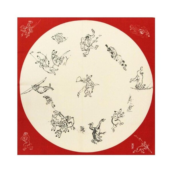 Musubi 68 Choju Jinbutsu Giga Red Furoshiki Wrapping Cloth