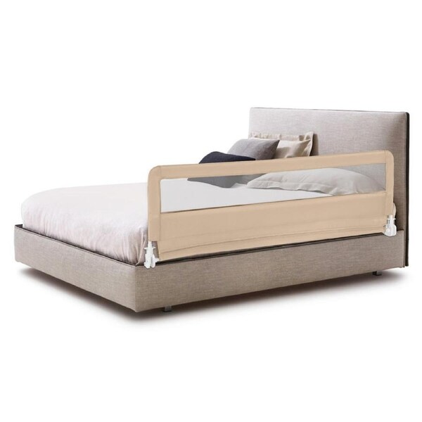 Costway Folding Bed Rail Adjustable Cot Bed Guard Protection Fence Playpen Natural