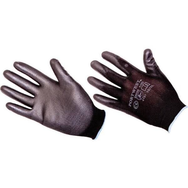 Portwest PU Palm Coated Safety Work Gardening Builders Gloves Breathable - Black M