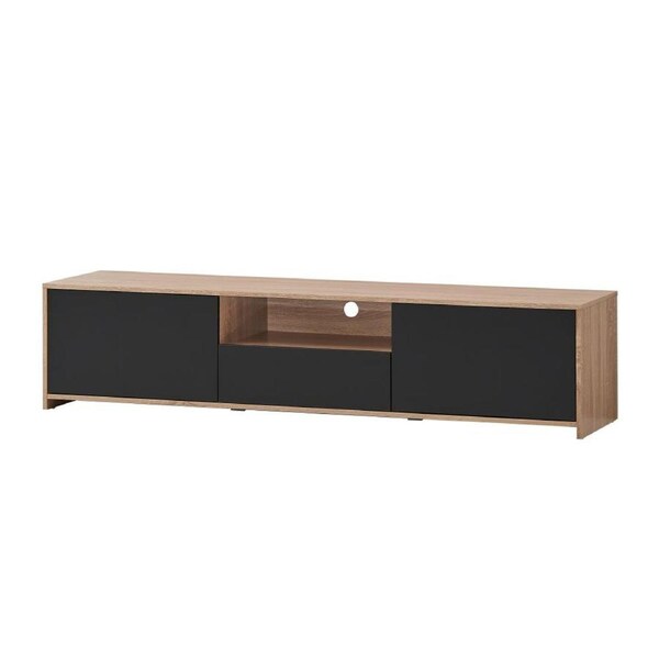 Lesley Entertainment Unit TV Cabinet Lowline TV Stand 180cm 2 Doors 1 Drawer Oak and Black