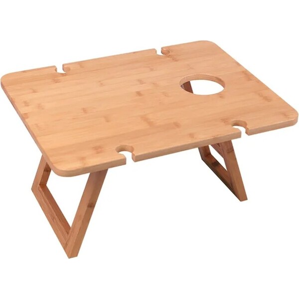 Clevinger Foldable 48cm Bamboo Picnic Travel Table w/ Wine Bottle/Glass Holder