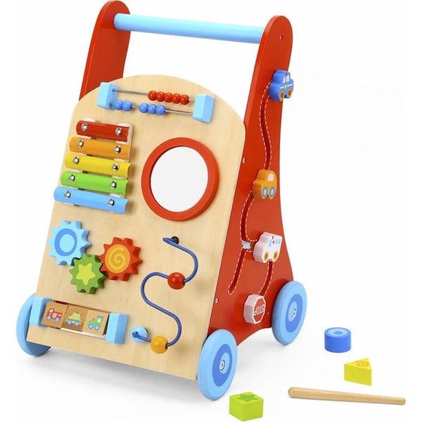 Tooky Toy Baby Walker Wooden Kids/Children Activity Play Toy w/Mirror/Beads 18m+