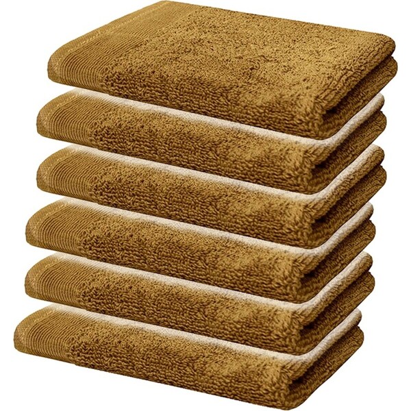 6pc Bambury 600GSM Elvire Soft Cotton Face Washer Towel Home Tobacco 33x33cm