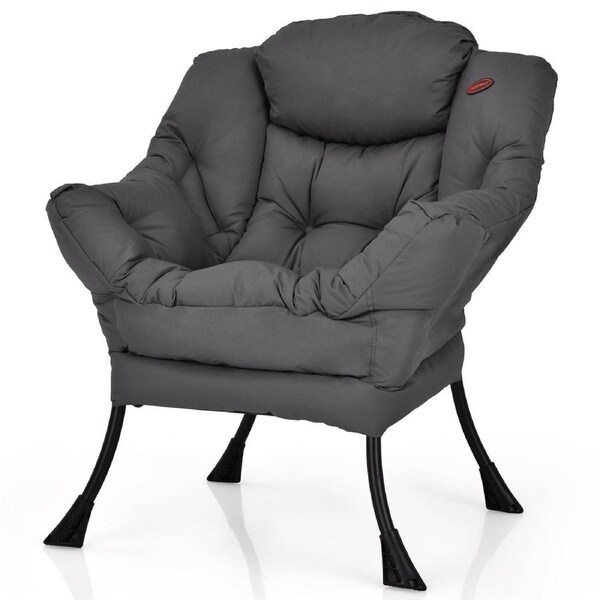 Costway Modern Armchair Upholstered Accent Chair Sofa Lounge Chair Couch w/Storage Bag Living Room Bedroom Balcony Grey