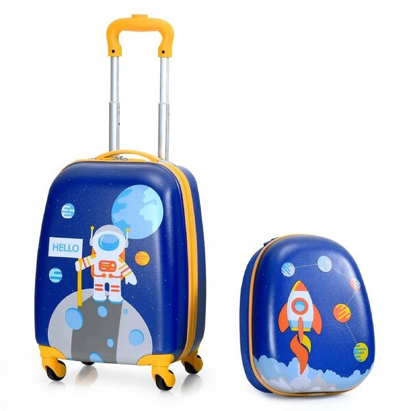 Costway 2PC 16" Luggage + 13" Backpack Set Travel Trolley Suitcase Set Luggage Carry On Bag Hard Shell Astronaut Birthday Gift